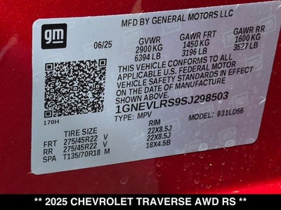 2025 Chevrolet Traverse AWD RS