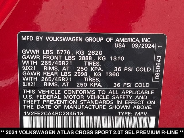 2024 Volkswagen Atlas Cross Sport 2.0T SEL Premium R-Line