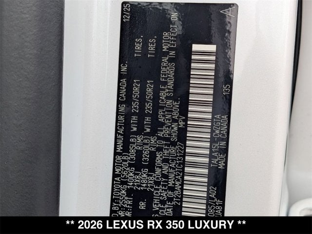 2026 Lexus RX 350 RX 350 Luxury