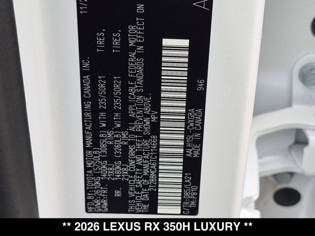 2026 Lexus RX 350h RX 350h Luxury