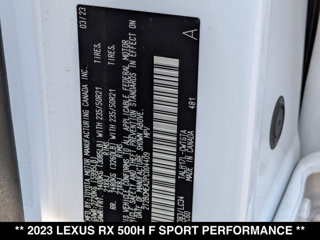 2023 Lexus RX 500h RX 500h F SPORT Performance