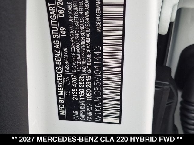 2027 Mercedes-Benz CLA 220 Hybrid CLA 220 Hybrid FWD