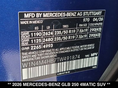 2026 Mercedes-Benz GLB 250 GLB 250 4MATIC® SUV