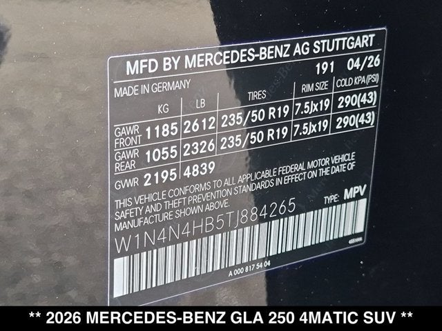 2026 Mercedes-Benz GLA GLA 250 4MATIC® SUV