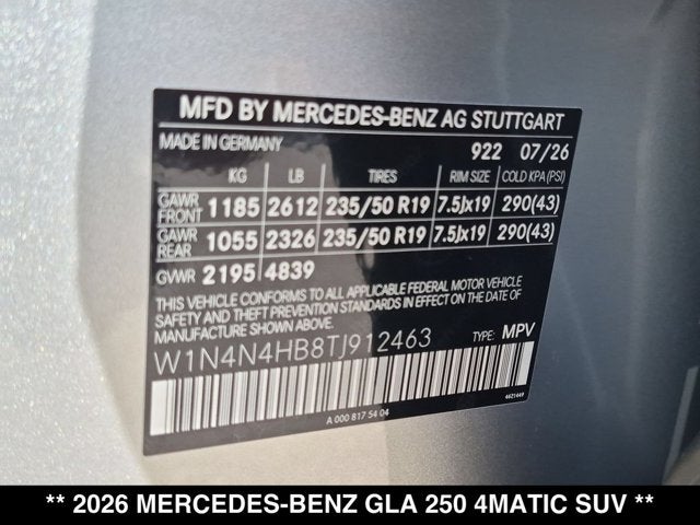 2026 Mercedes-Benz GLA 250 GLA 250 4MATIC® SUV