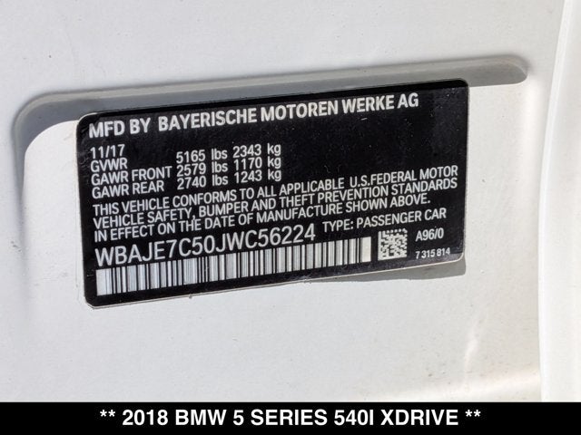 2018 BMW 5 Series 540i xDrive